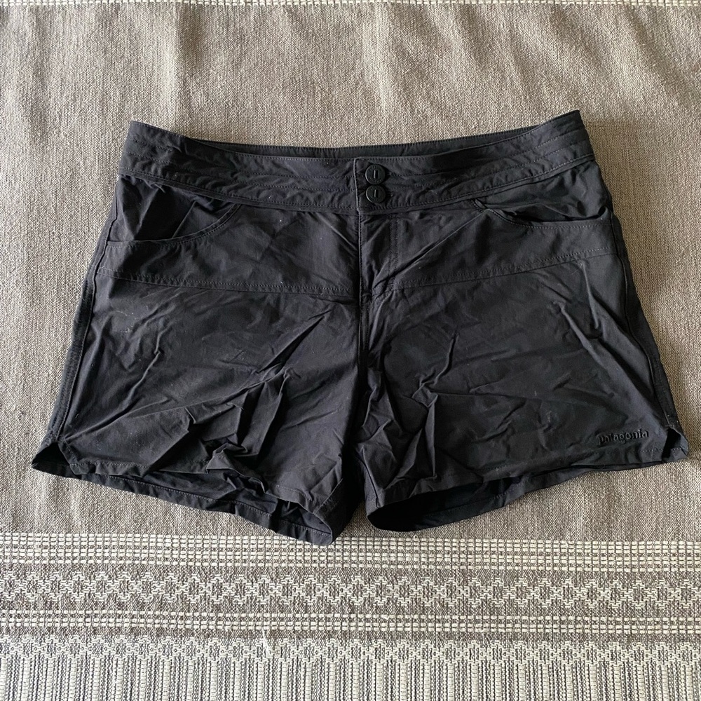 Black Patagonia women’s board shorts, size 10